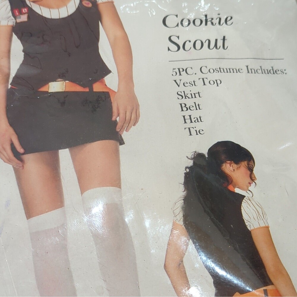 Cookie Scout Costume Set Vest Top Skirt Hat Brown S/M Stretch